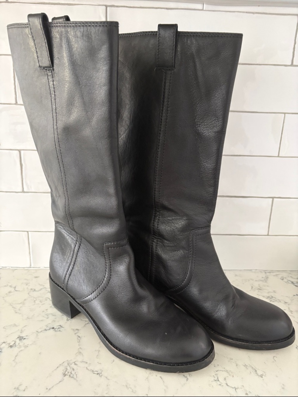 Madewell Black Leather Mid-Calf Heeled Boots